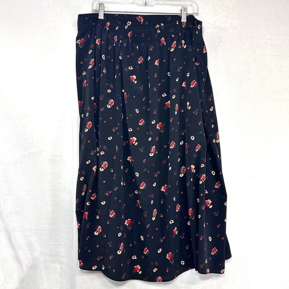 VTG TR Bentley Plus 24 Black Red Floral Midi Skirt Summer Resort Cottage Fairy - Picture 4 of 9